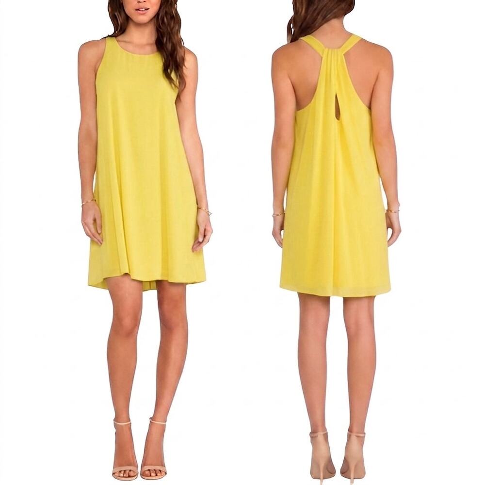 Alice + Olivia Audry Twisted Y Back Stretch Silk Tank Swing Mini Dress Yellow XS